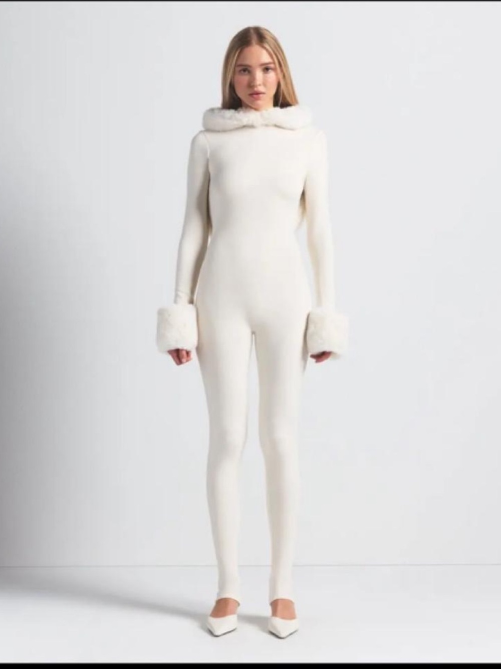 SKIMS Women's Cloud Cozy Faux Fur-Trim Catsuit